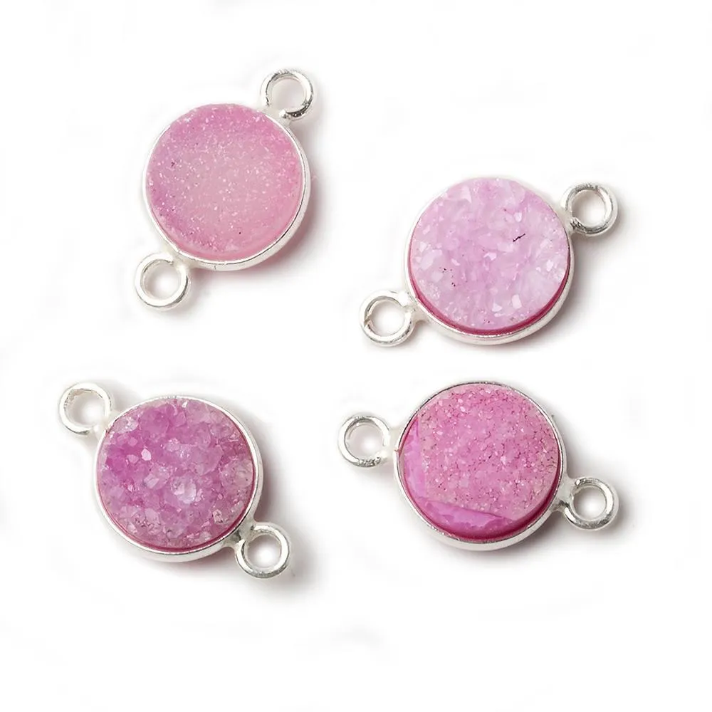 10mm Silver Bezel Pink Drusy Coin Connector 1 piece