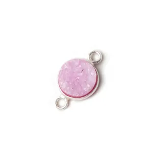10mm Silver Bezel Pink Drusy Coin Connector 1 piece