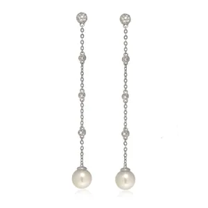 14K White Gold CZ w/Fresh Water Pearl Drop Earring