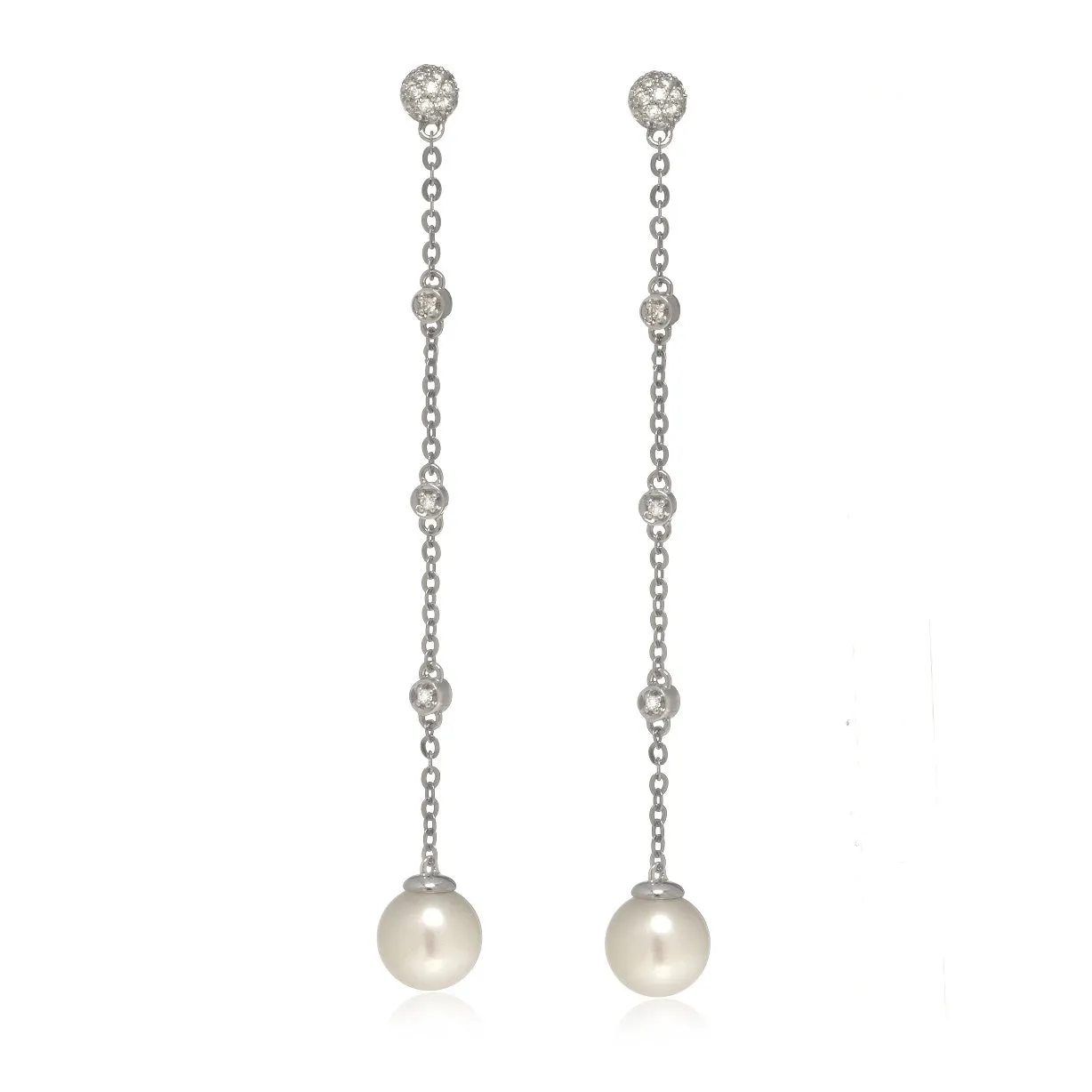 14K White Gold CZ w/Fresh Water Pearl Drop Earring