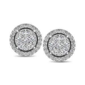 14K White Gold Diamond Flower Stud Earrings