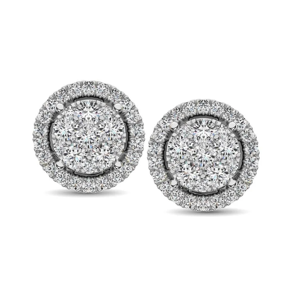 14K White Gold Diamond Flower Stud Earrings