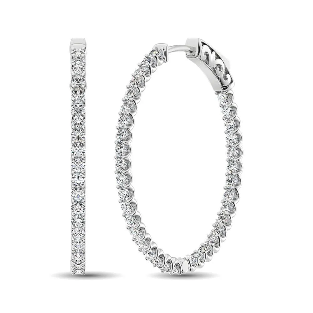 14K White Gold Diamond In and Out Hoop Earrings