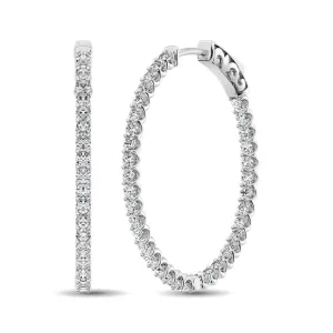14K White Gold Diamond In and Out Hoop Earrings