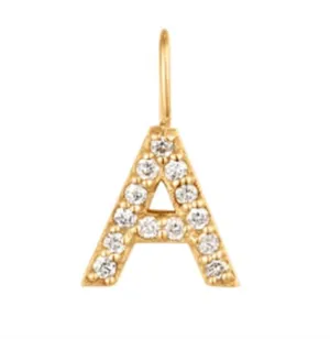 14K Yellow Gold 0.065ctw Round Diamond Inital "A" Pendant by Aurelie Gi