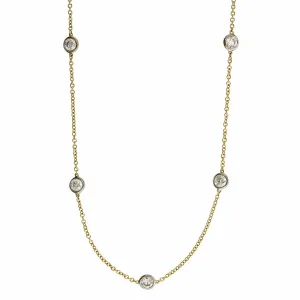 18K Yellow & White Gold 9 Stone Adjustable Diamond Necklace