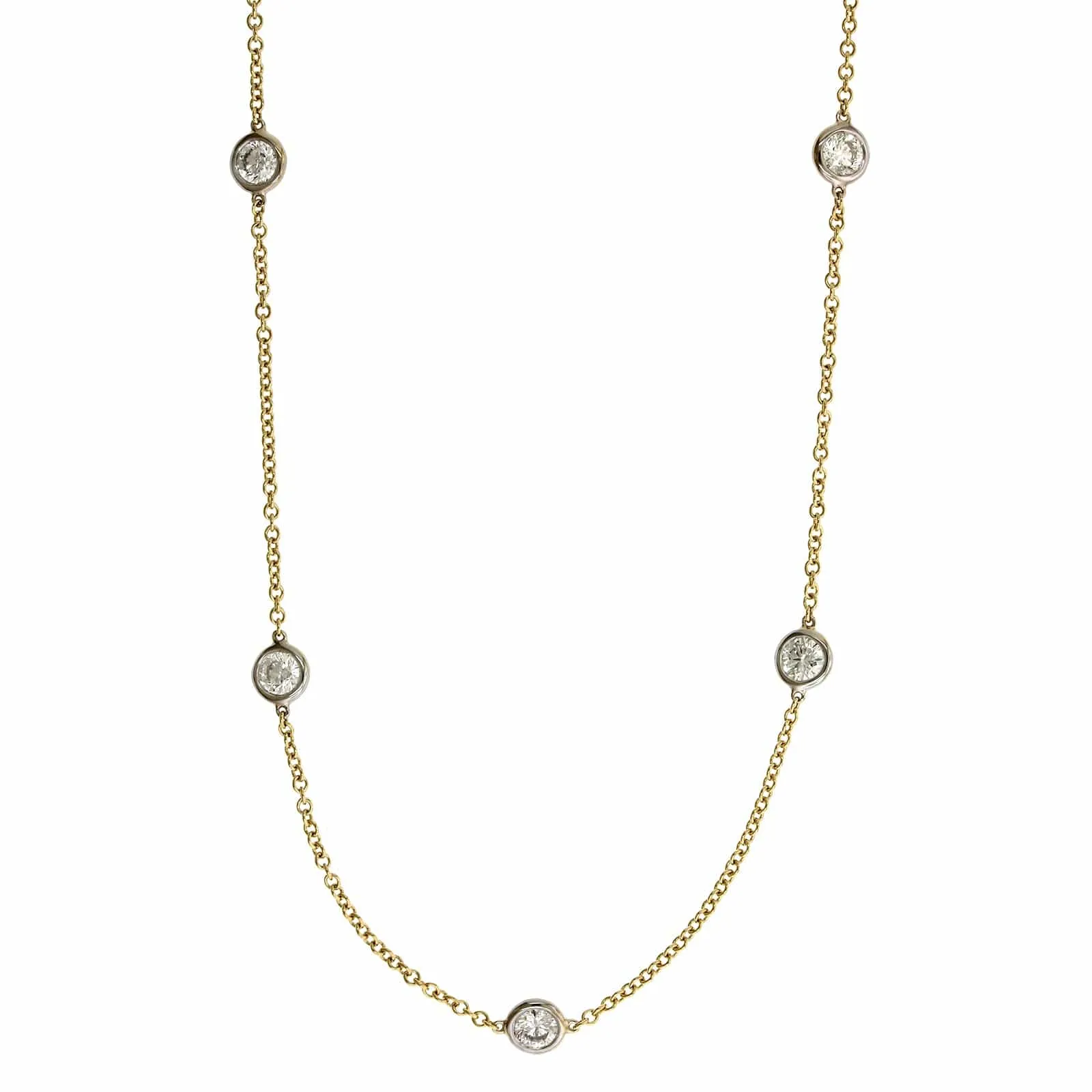 18K Yellow & White Gold 9 Stone Adjustable Diamond Necklace