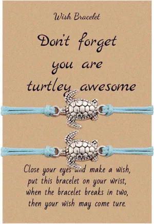 2Pcs Sea Turtle Anklet Bracelets Set Handmade Boho Silver Turtle Ocean Animal Inspirational Adjustable String Bracelet with Card for Men Women BFF Couples Bohemian Summer Hawaiian Beach Holiday Jewelry