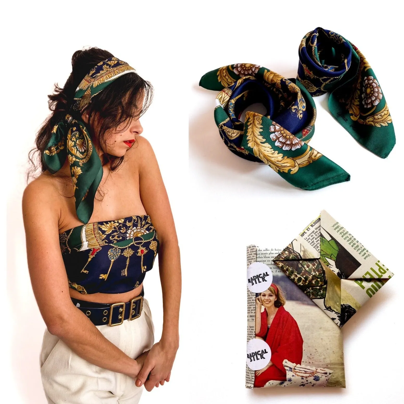 80s/90s vintage set of matching scarves. Shipped gift-wrapped.