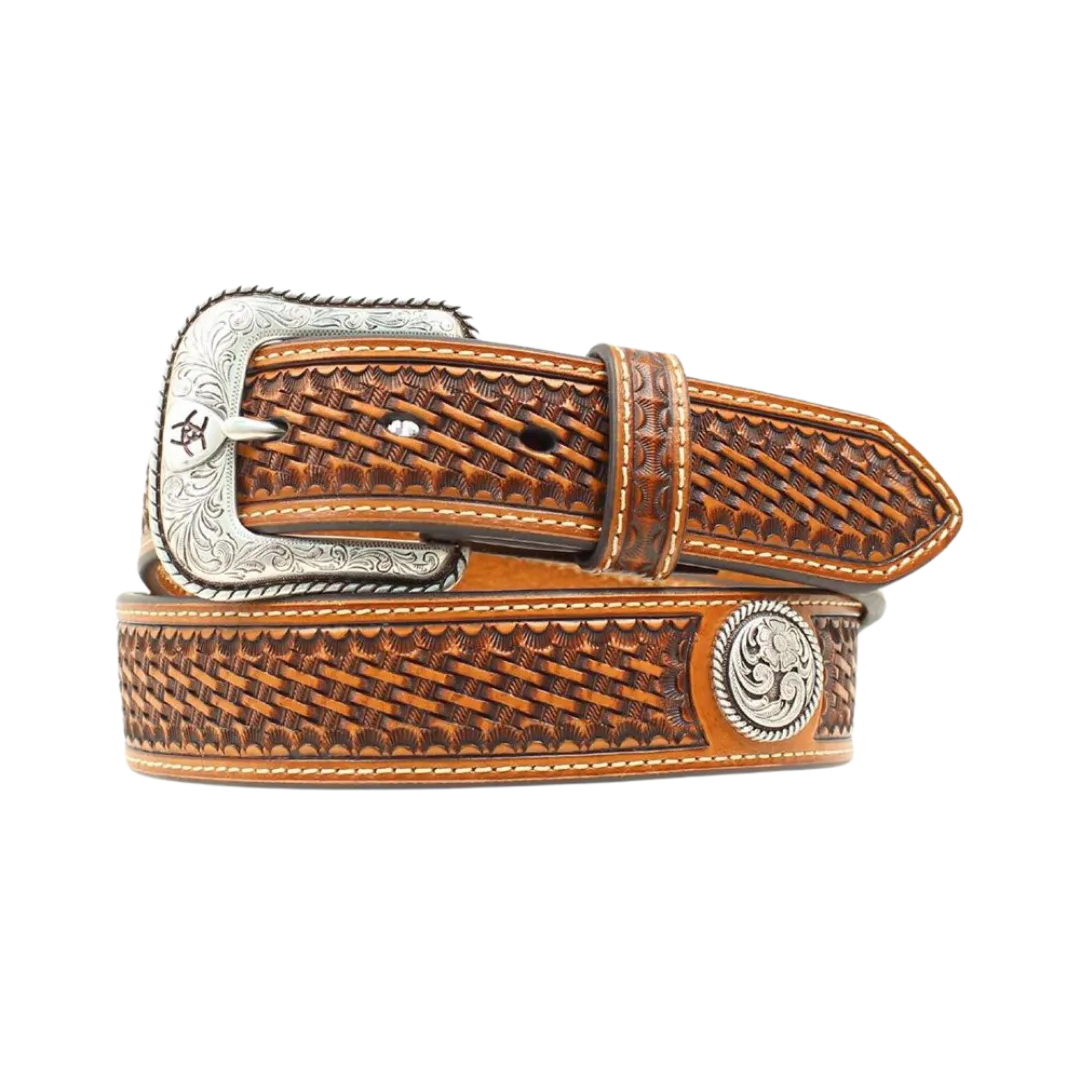 Ariat Men's Brown Leather Basketweave and Concho Western Belt