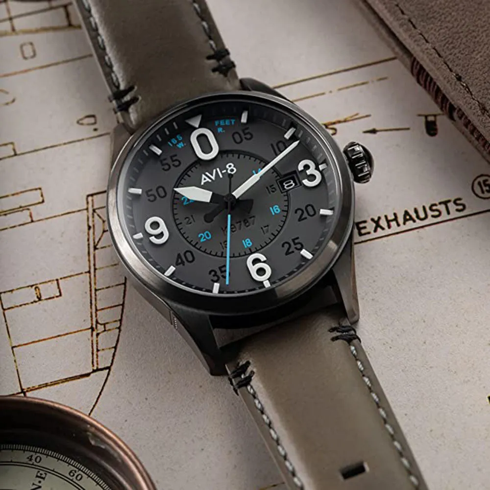 AVI-8 Unisex Gray Dial Leather Band Japanese Automatic Watch - AV-4090-04