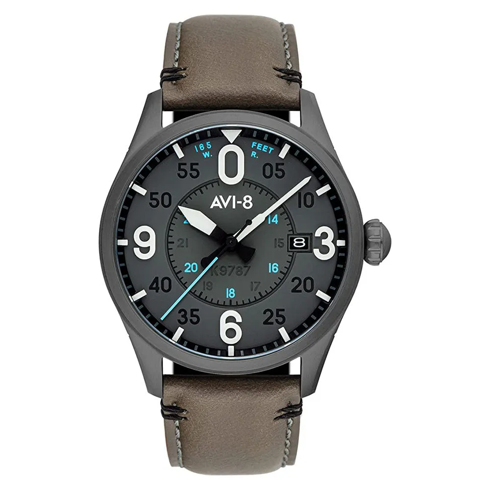 AVI-8 Unisex Gray Dial Leather Band Japanese Automatic Watch - AV-4090-04