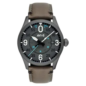 AVI-8 Unisex Gray Dial Leather Band Japanese Automatic Watch - AV-4090-04