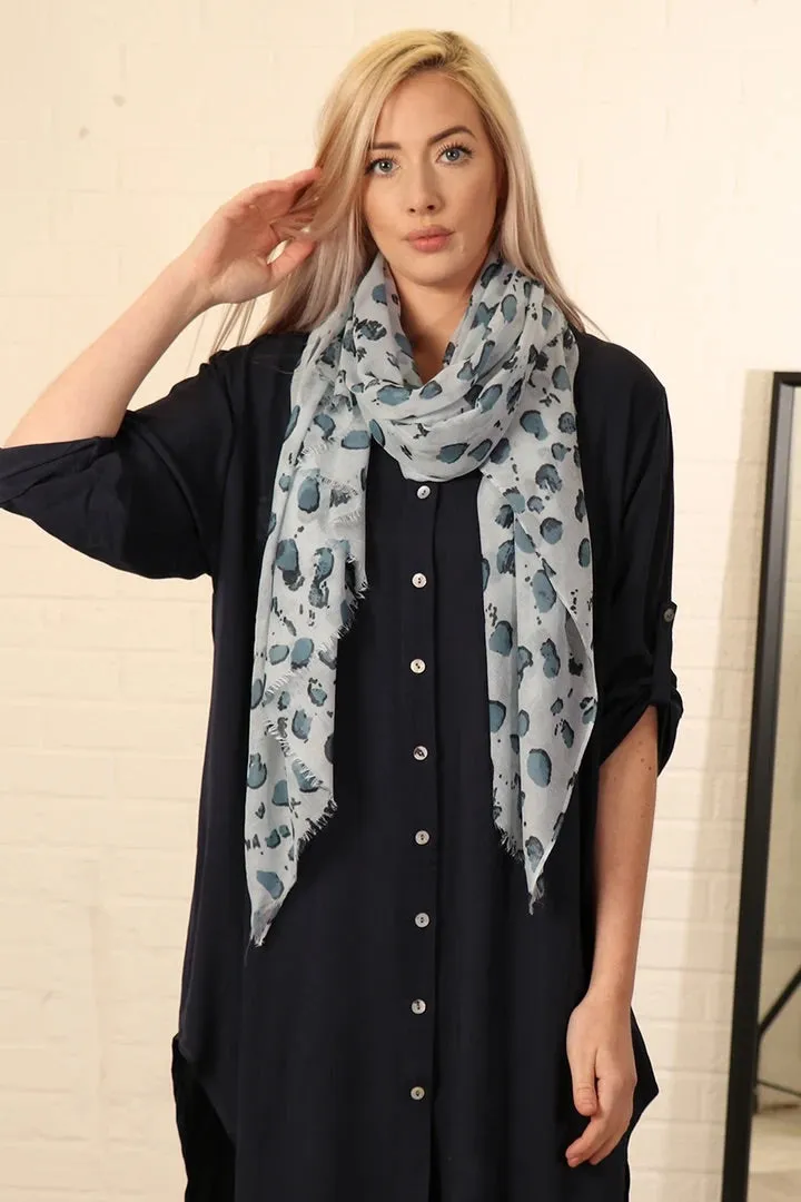 BLUE ABSTRACT LEOPARD SCARF