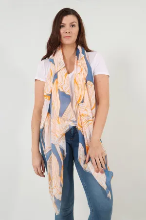 BLUE LARGE TULIP PRINT SCARF