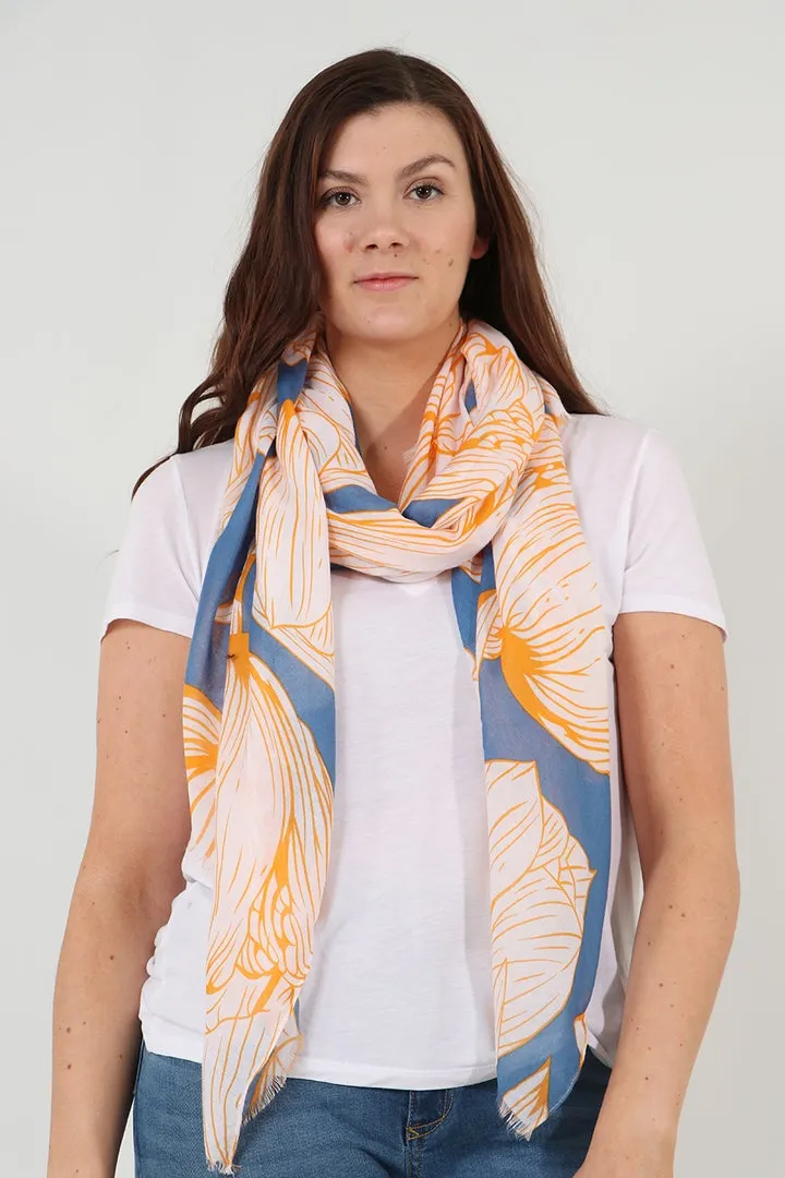 BLUE LARGE TULIP PRINT SCARF