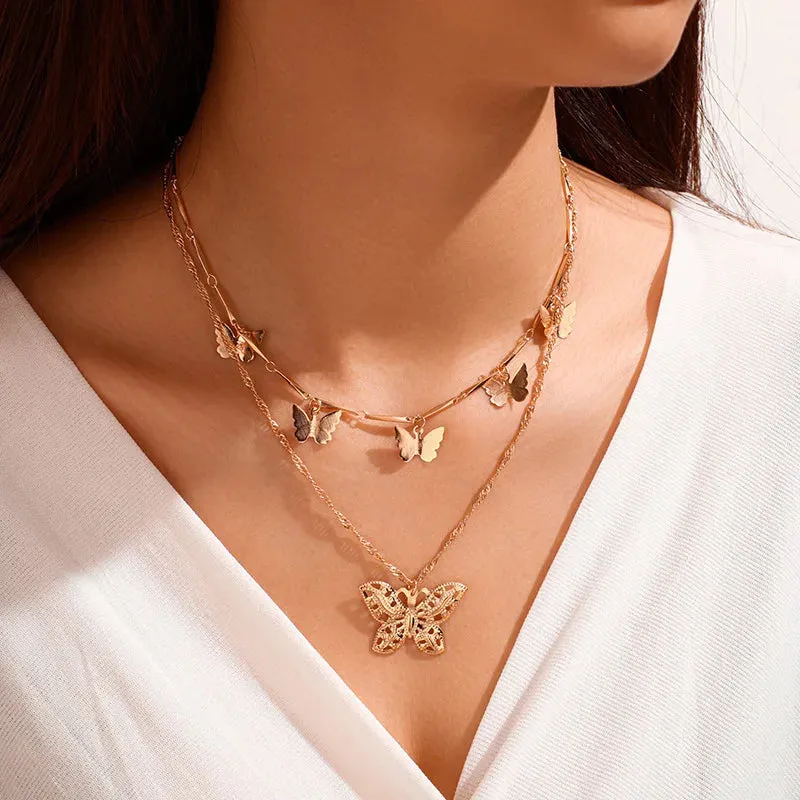 Boho Retro Pendant Jewelry Clavicle Gothic Statement Collares Girl Multi-layer Punk Lock Butterfly Chain Key Necklace