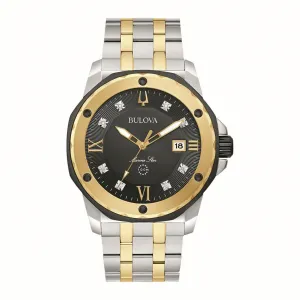 Bulova Marine Star Watch with 44MM Black Round Dial and Stainless Steel Bracelet. 98D175