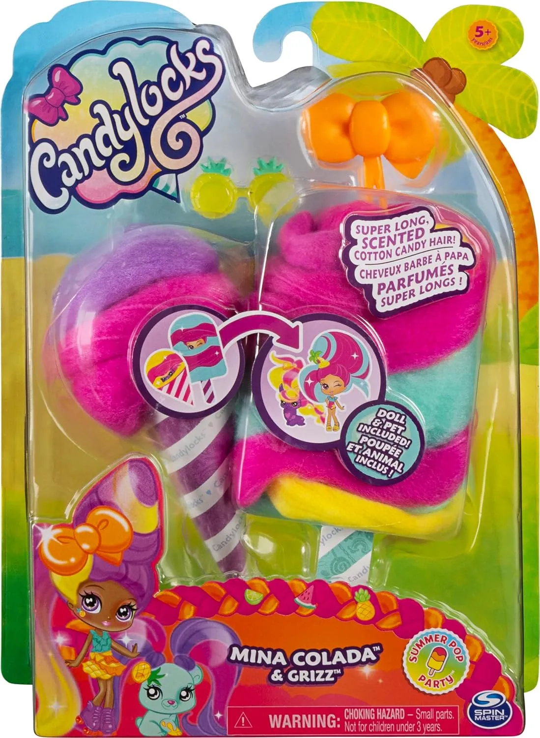 Candylocks 2-Pack, Mina Colada 7.5-cm Scented Collectible Doll and Pet with Accessories