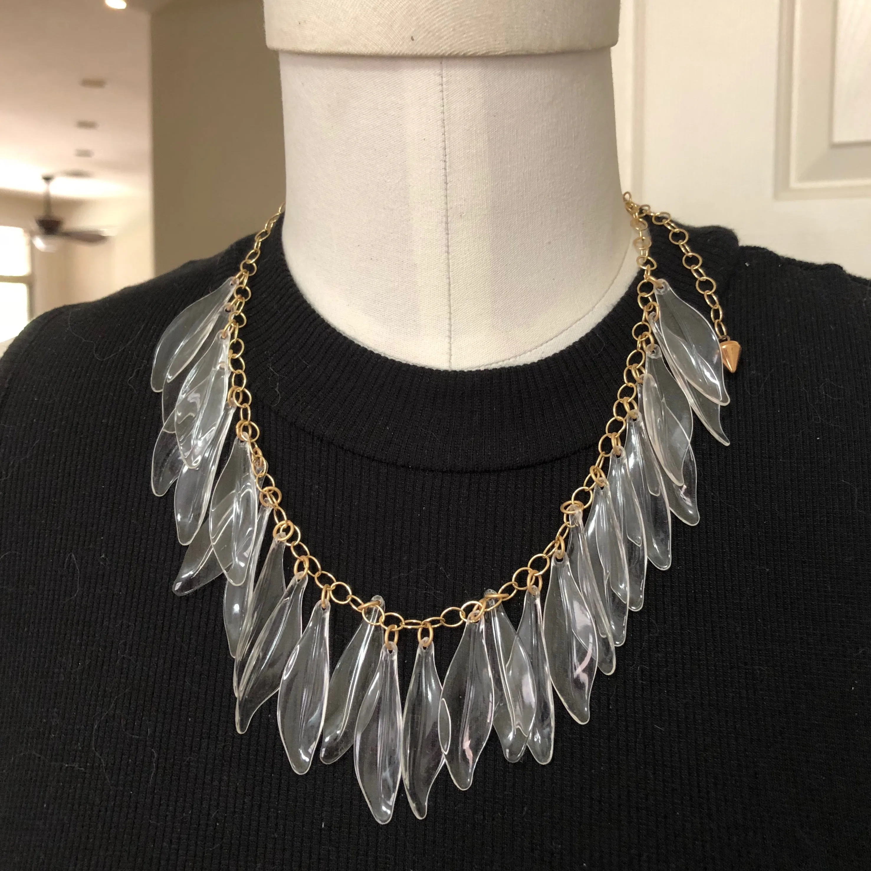 Clear Jingle Leaves Necklace - Adjustable Frosted Gold Chain