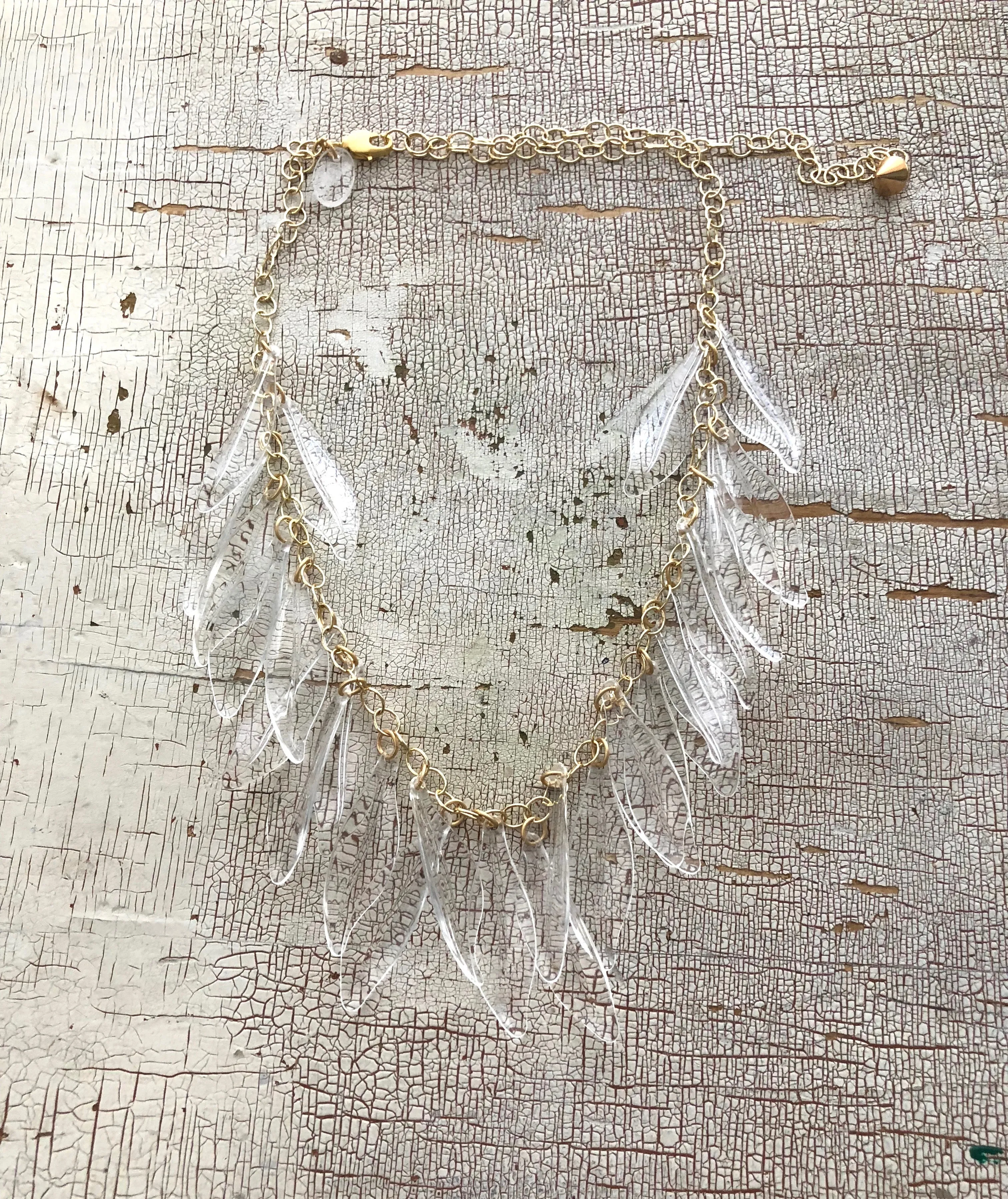 Clear Jingle Leaves Necklace - Adjustable Frosted Gold Chain