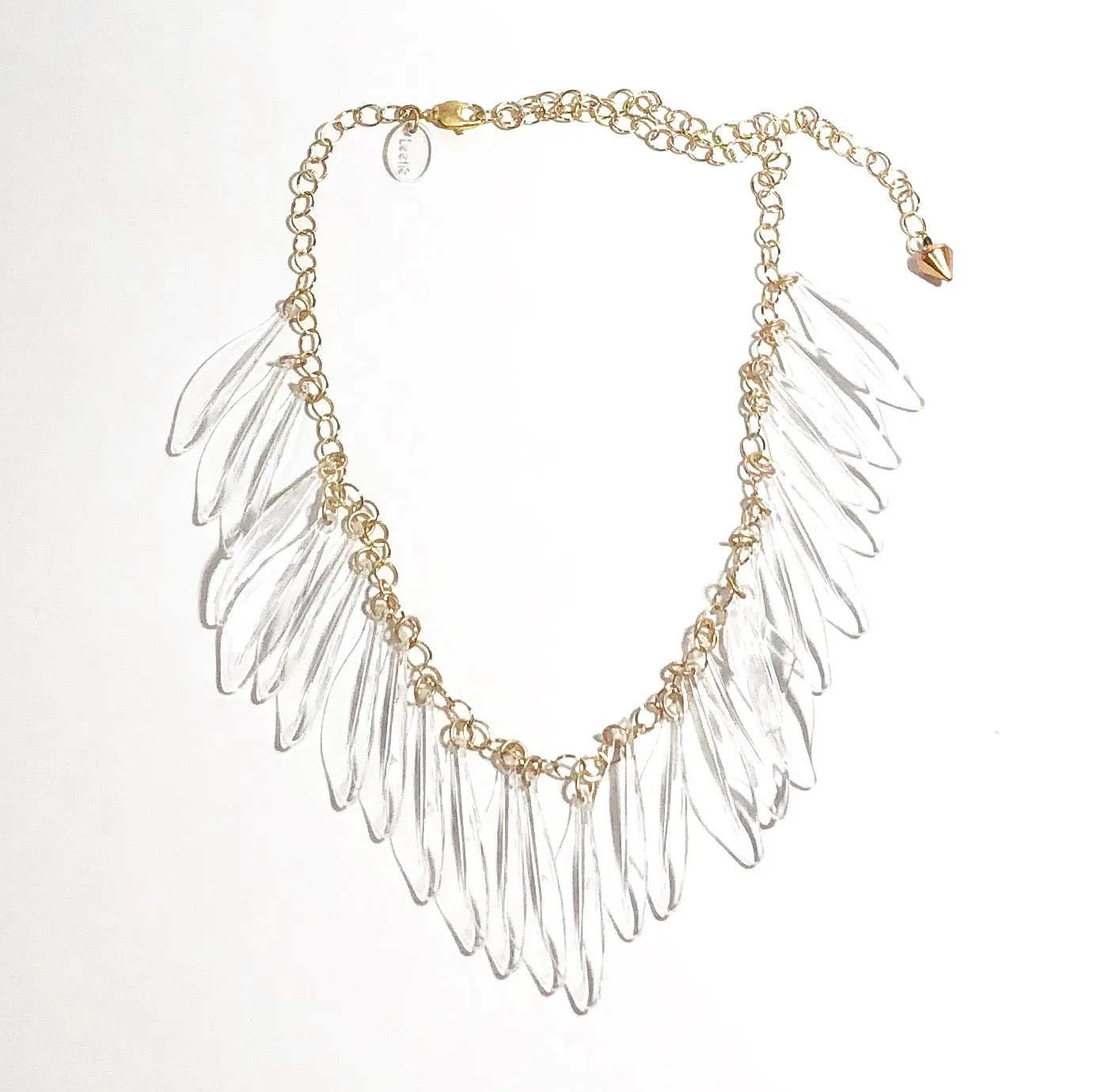 Clear Jingle Leaves Necklace - Adjustable Frosted Gold Chain