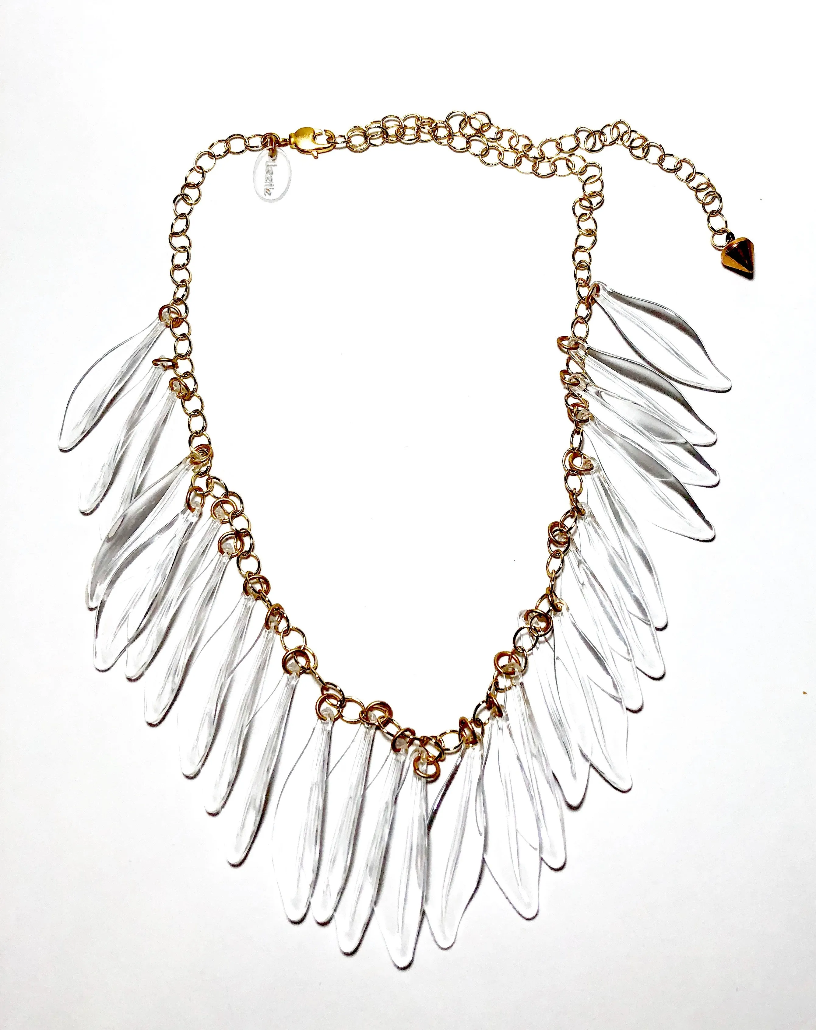 Clear Jingle Leaves Necklace - Adjustable Frosted Gold Chain