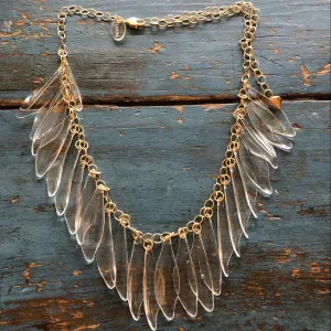Clear Jingle Leaves Necklace - Adjustable Frosted Gold Chain