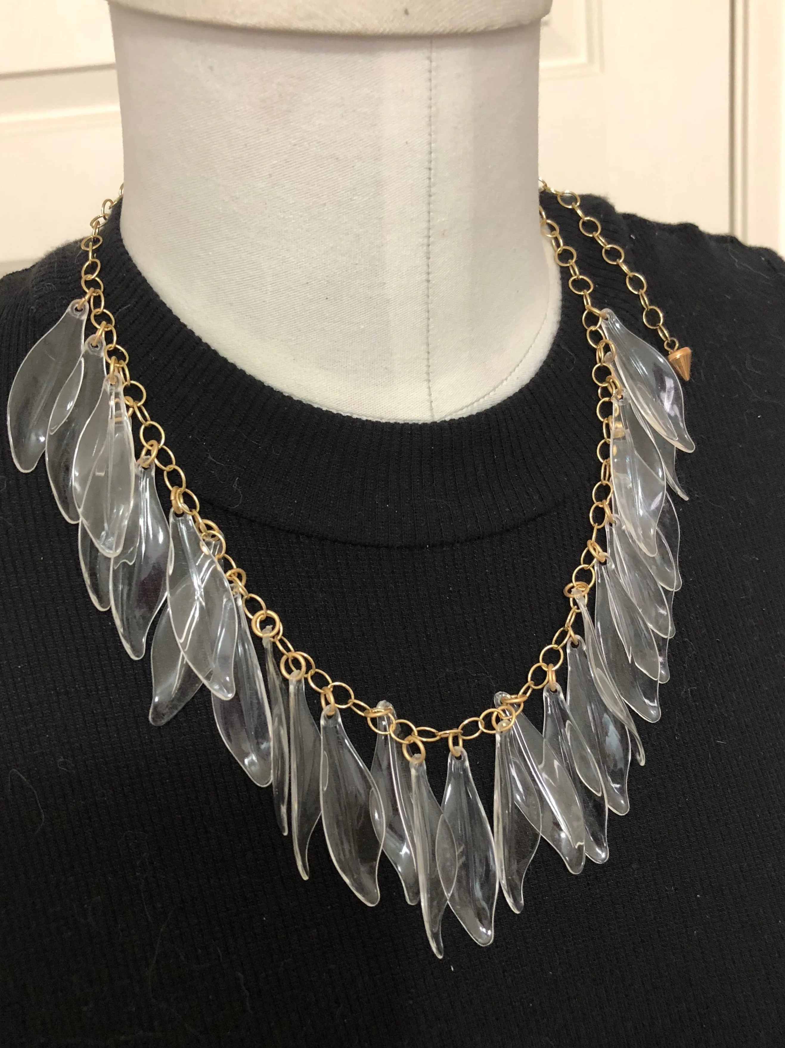 Clear Jingle Leaves Necklace - Adjustable Frosted Gold Chain