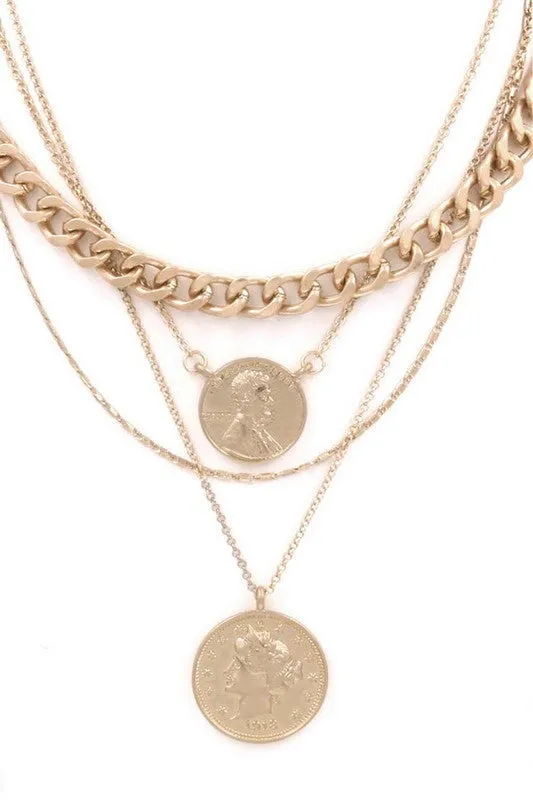 Coin Layer Charm Chain Necklace
