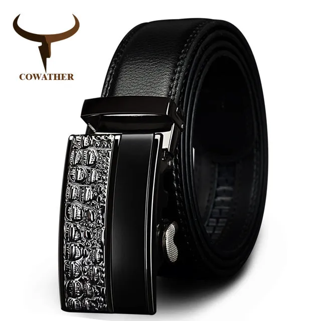 COWATHER men's fashion100% Genuine Leather belts for men High quality metal automatic buckle Strap male Jeans cowboy free shippi