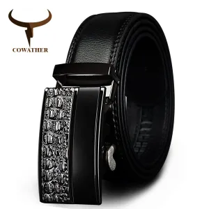 COWATHER men's fashion100% Genuine Leather belts for men High quality metal automatic buckle Strap male Jeans cowboy free shippi