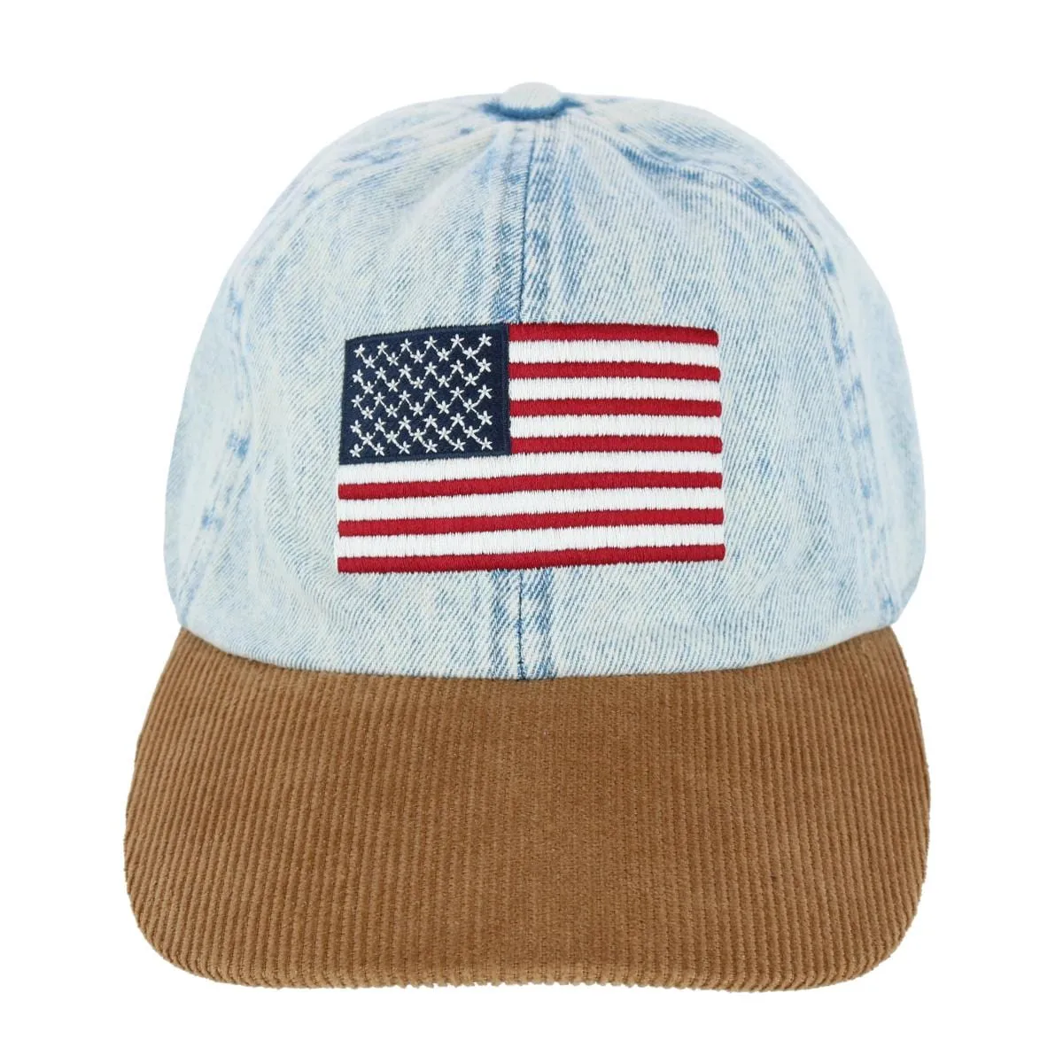 David & Young American Flag Embroidered Denim Cap with Contrast Brim