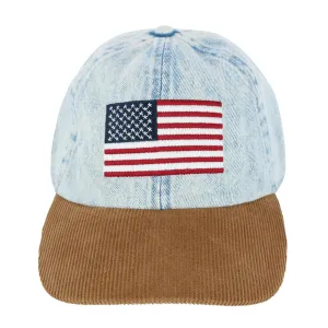 David & Young American Flag Embroidered Denim Cap with Contrast Brim