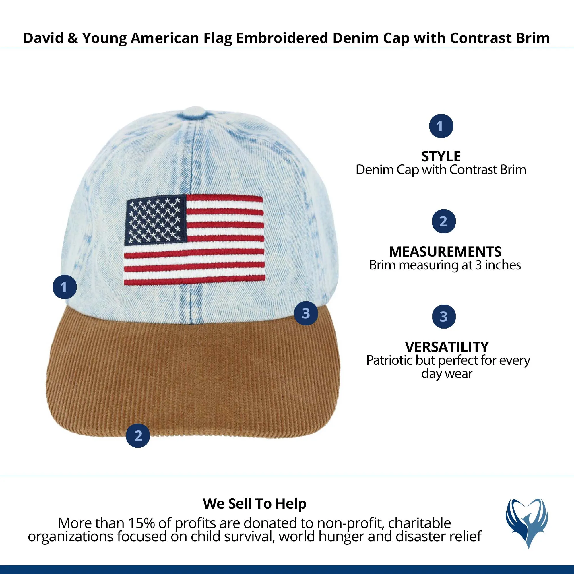 David & Young American Flag Embroidered Denim Cap with Contrast Brim