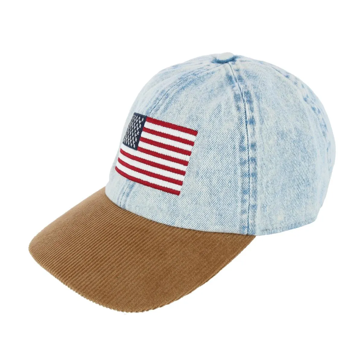 David & Young American Flag Embroidered Denim Cap with Contrast Brim