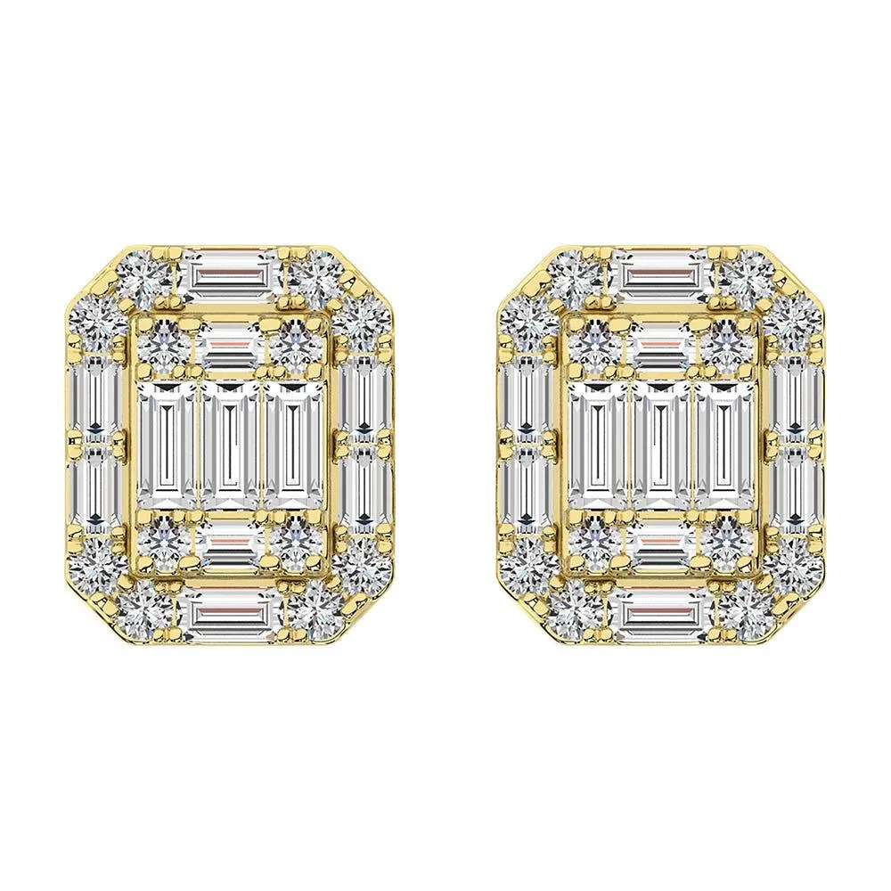 Diamond 3/8 Ct.Tw. Round and Baguette Fashion Earrings in 14K Yellow Gold