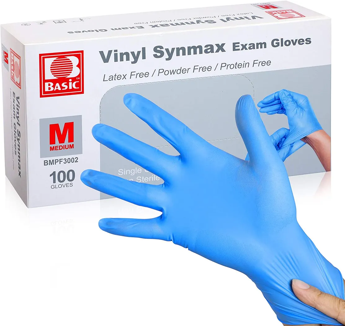 Ever Ready Disposable Vinyl Blue Exam Gloves, Powder-Free & Latex-Free Gloves, Size Medium