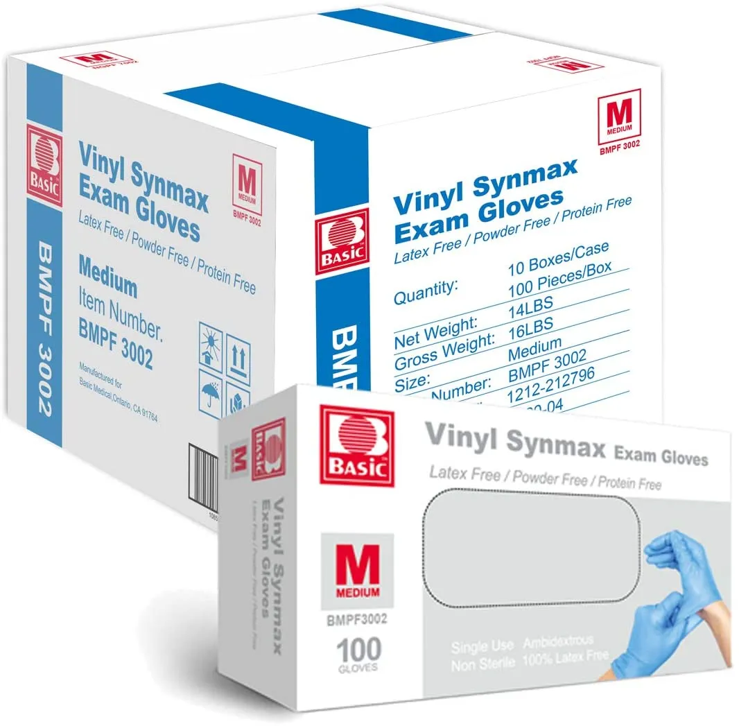 Ever Ready Disposable Vinyl Blue Exam Gloves, Powder-Free & Latex-Free Gloves, Size Medium