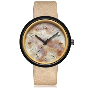 Fashion Women's Marble Carving Design Watch - Brown Black,Grey Black