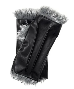 Fingerless Gloves - Vegan Black Leather lined in Fox Faux Fur (SOLD OUT)