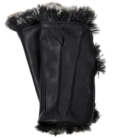 Fingerless Gloves - Vegan Black Leather lined in Fox Faux Fur (SOLD OUT)