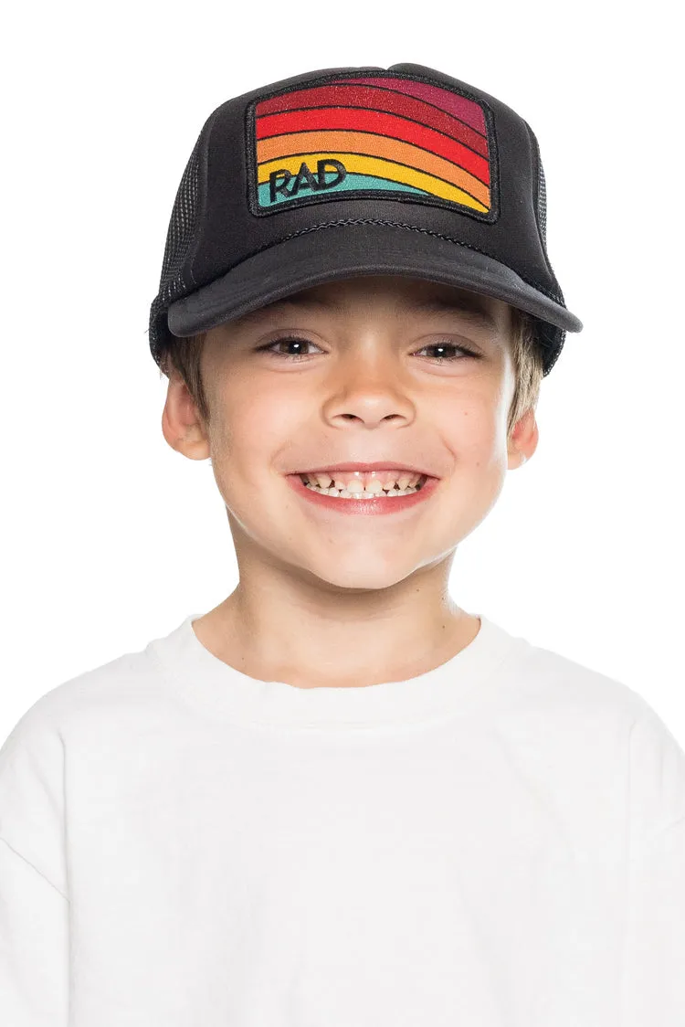 Friday Feelin Rad Youth Trucker Hat in Black
