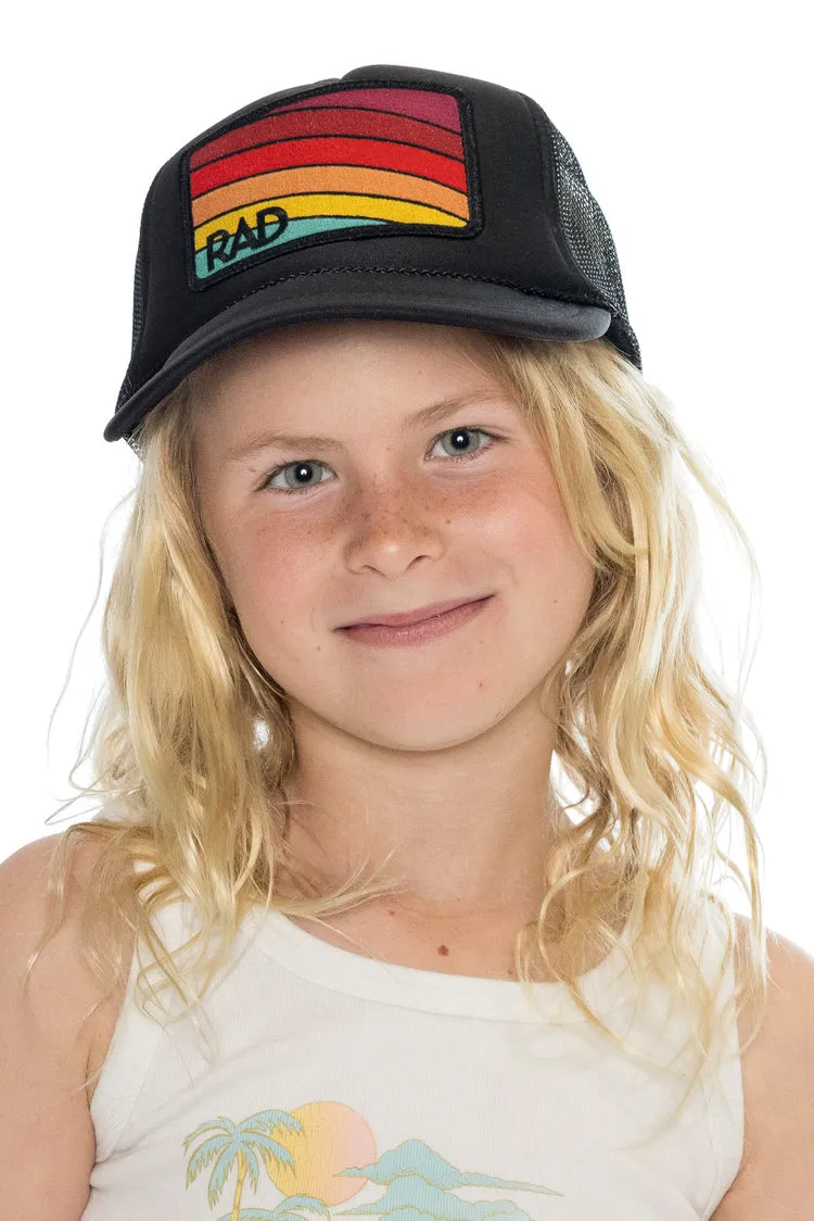 Friday Feelin Rad Youth Trucker Hat in Black