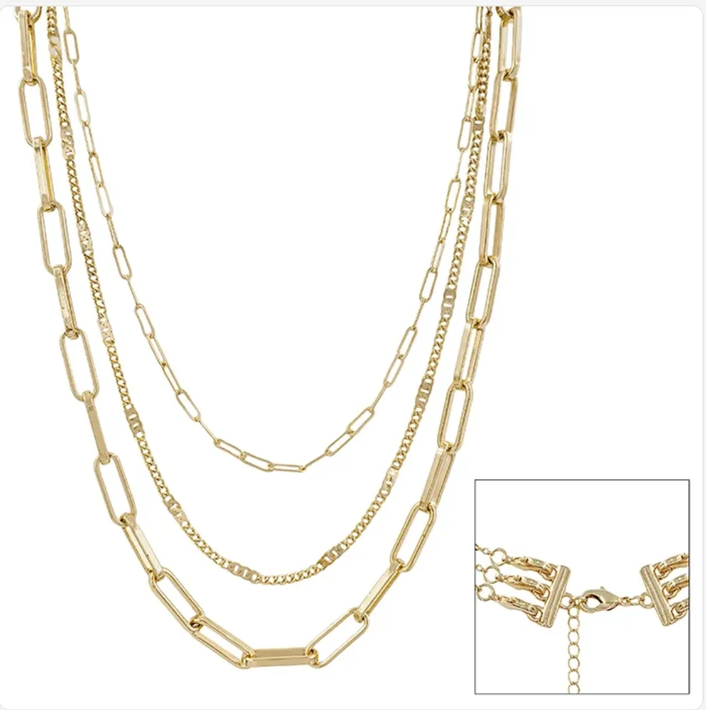 Gold Three Layered 16"-20" Necklace (Multi Function)