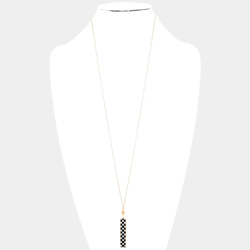 iLLASPARKZ Checkerboard Rectangle Pendant Long Necklace