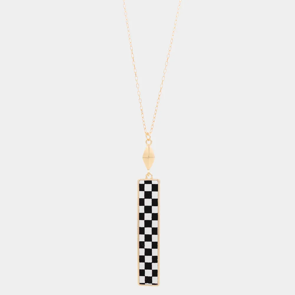 iLLASPARKZ Checkerboard Rectangle Pendant Long Necklace