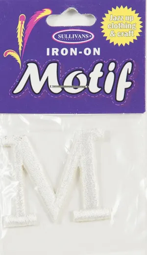 Iron On Motif Letter M, White - 30mm - Sullivans
