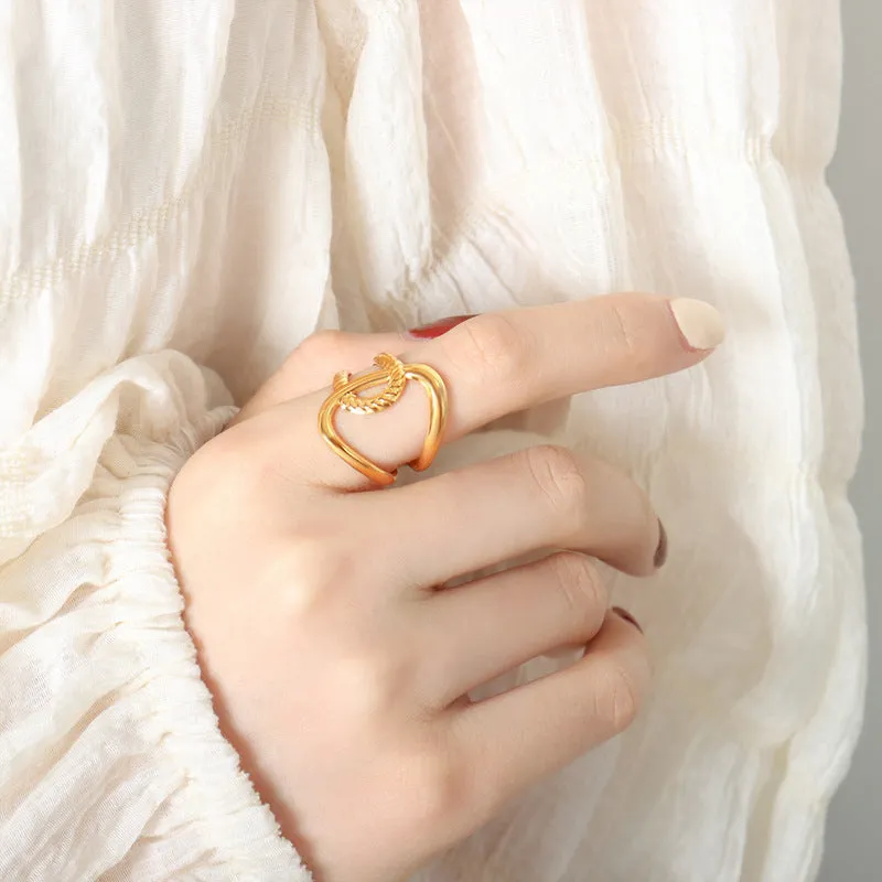 Irregular Design Titanium Steel Electroplated Gold Open Ring - Customizable Women's Jewelry
