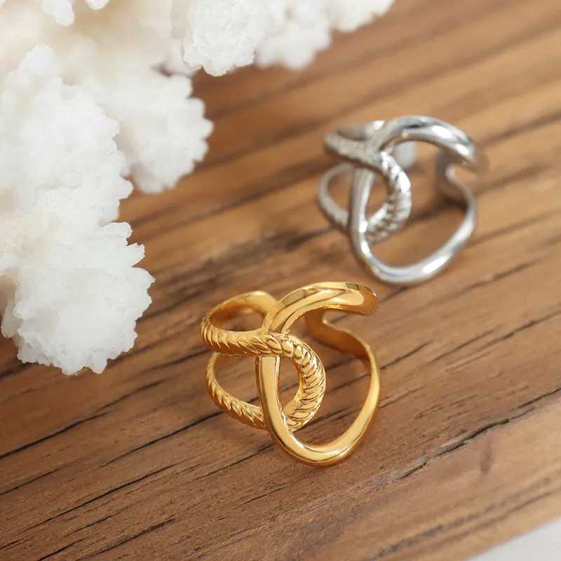 Irregular Design Titanium Steel Electroplated Gold Open Ring - Customizable Women's Jewelry